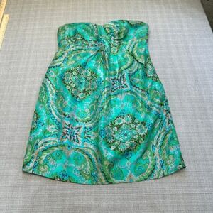 J. Crew Strapless Dress in Green and Blue Paisley